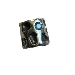 Estate Authentic PANDORA 925 Sterling Silver Blue CZ Pond Bead Bracelet Charm